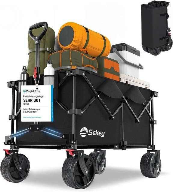 Sekey XXL Plus Bollerwagen faltbar in Schwarz mit 200L Volumen und 200KG Traglast sowie Bremsen und extra breiten Rädern - Bild 1