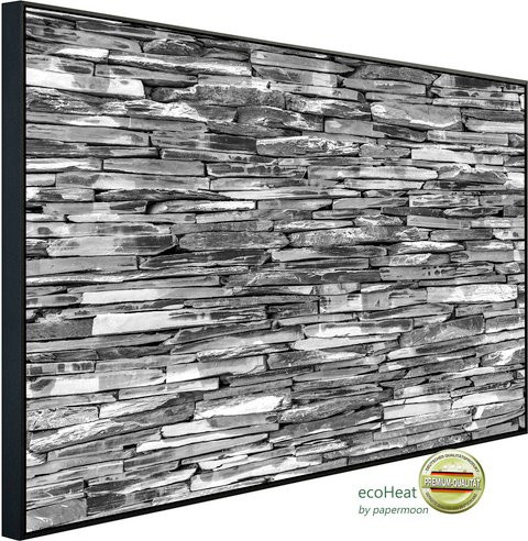 papermoon EcoHeat Infrarotheizung Steinwand Schwarz Weiss Matt-Effekt mit App-Steuerung und Überhitzungsschutz, B/H/T: 120 x 60 x 6 cm - Bild 1