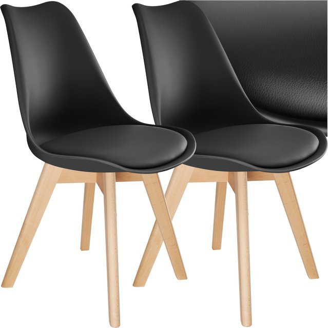 tectake Set Esszimmerstuhl Frederikke Scandi-Design mit gepolsterter Sitzfläche aus Ulme in Schwarz, 2er Set, B: 49 cm, T: 53 cm, H: 82 cm - Bild 1