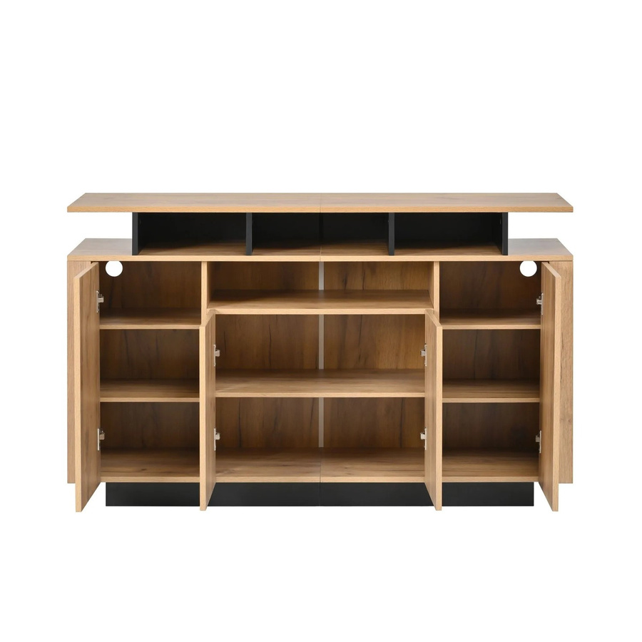 okwish Kommode mit 4 Türen und offenen Fächern als Sideboard für Wohnzimmer oder Büro, Farbe: Braun, B/T/H: 140 x 40 x 85 cm - Bild 2