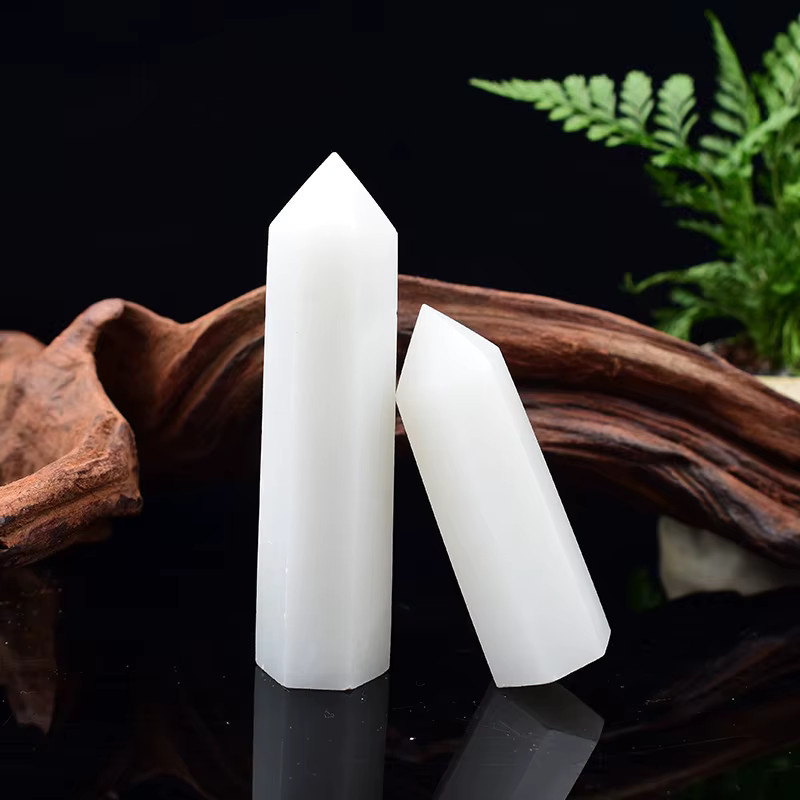 RYCRYSTAL Weißer Marmor Obelisk aus natürlichem Kristall in sechseckiger Form für Meditation und Energiearbeit - Bild 3