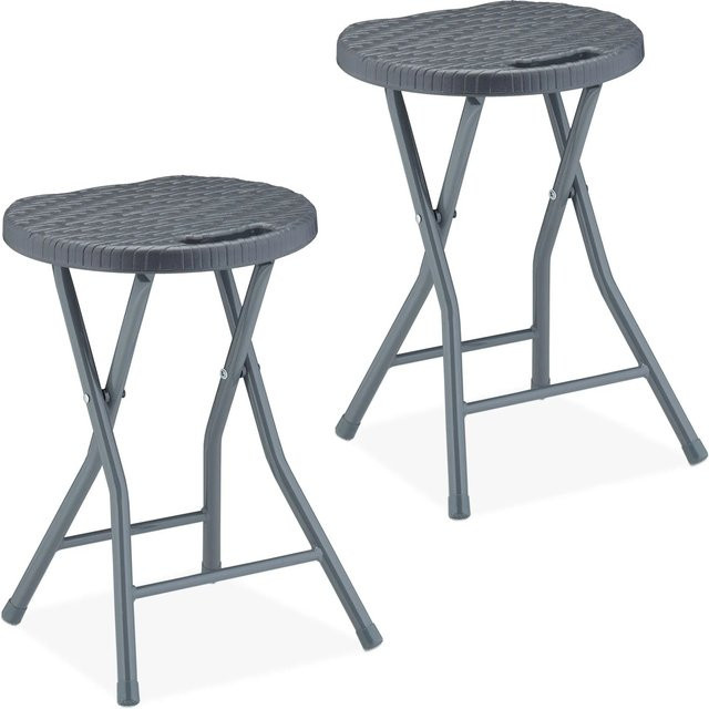 Relaxdays Klapphocker 2er Set aus Kunststoff und Stahl in Grau mit Tragegriff, B/T/H: 46 x 32 x 29 cm - Bild 1