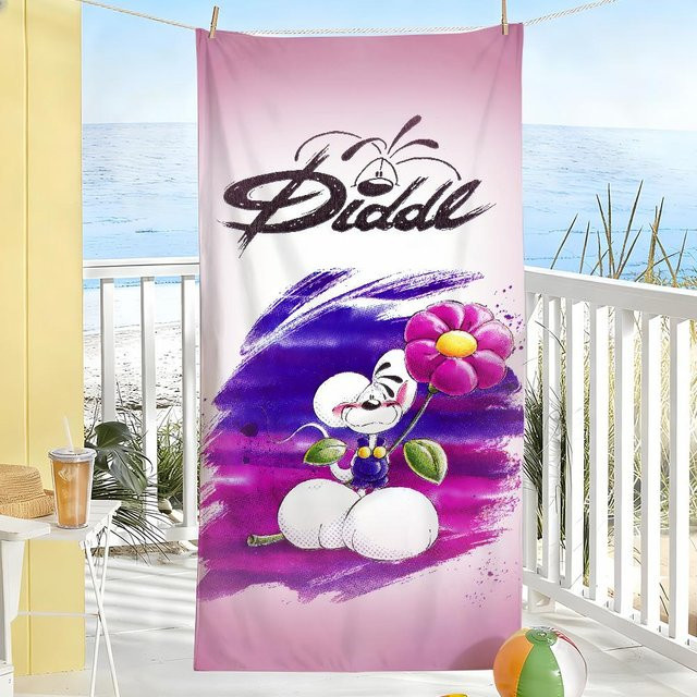 Diddl Handtuch mit Cartoon-Motiv, schnelltrocknend aus Mikrofaser, Weiß und Pink, Breite: 60 cm, Höhe: 120 cm - Bild 1