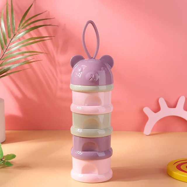 SLAIXIU Tragbarer 4-Gitter-Milchpulverspender und Snackbehälter für Babys in Pink und Multicolour - Bild 1