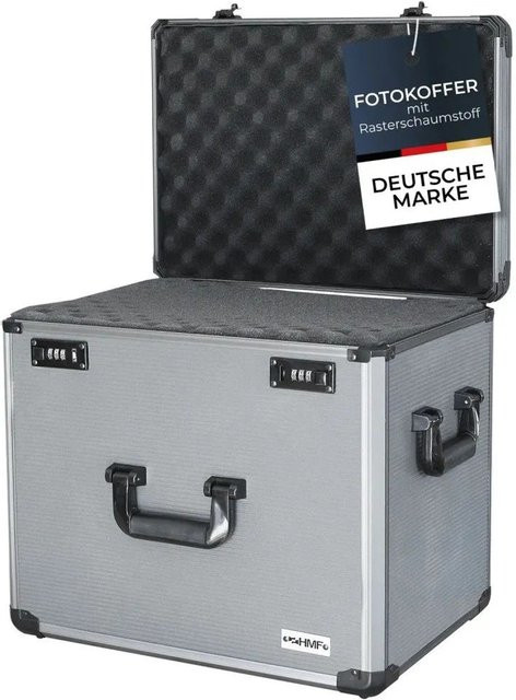 HMF Alu Fotokoffer Miniaturenkoffer mit Rasterschaumstoff in Silber, B/T/H: 46 x 33 x 41 cm - Bild 1