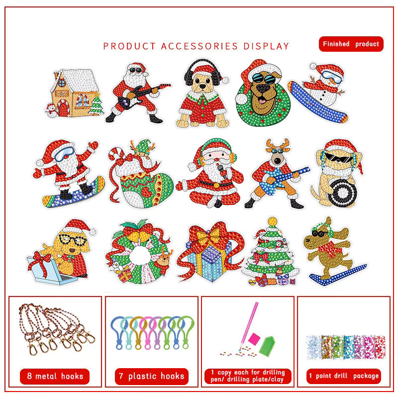 Datgo DIY Diamantmalerei Weihnachten Schlüsselanhänger als bunter Acryl-Anhänger für Kinder und zur Dekoration - Bild 2