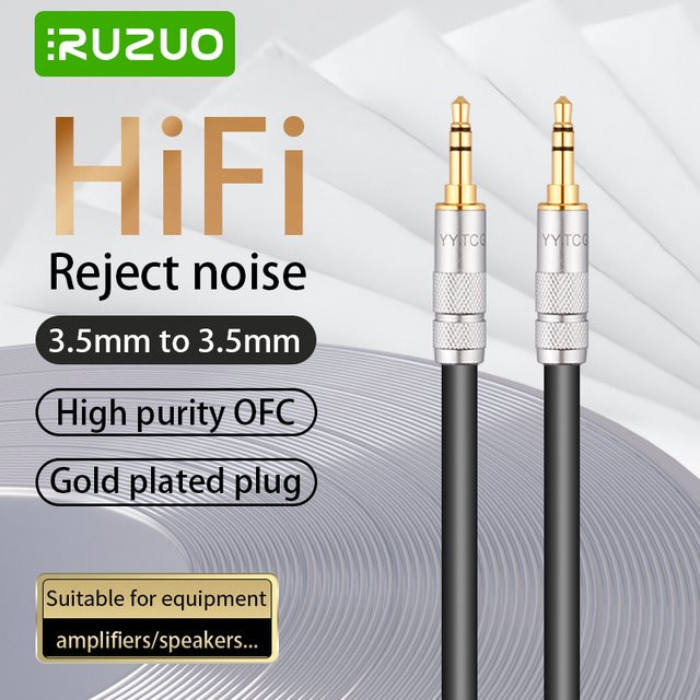 RUZUO Aux-Kabel 3,5 mm Klinke Audiokabel in Schwarz für Samsung und Xiaomi Kopfhörer sowie Lautsprecher - Bild 1