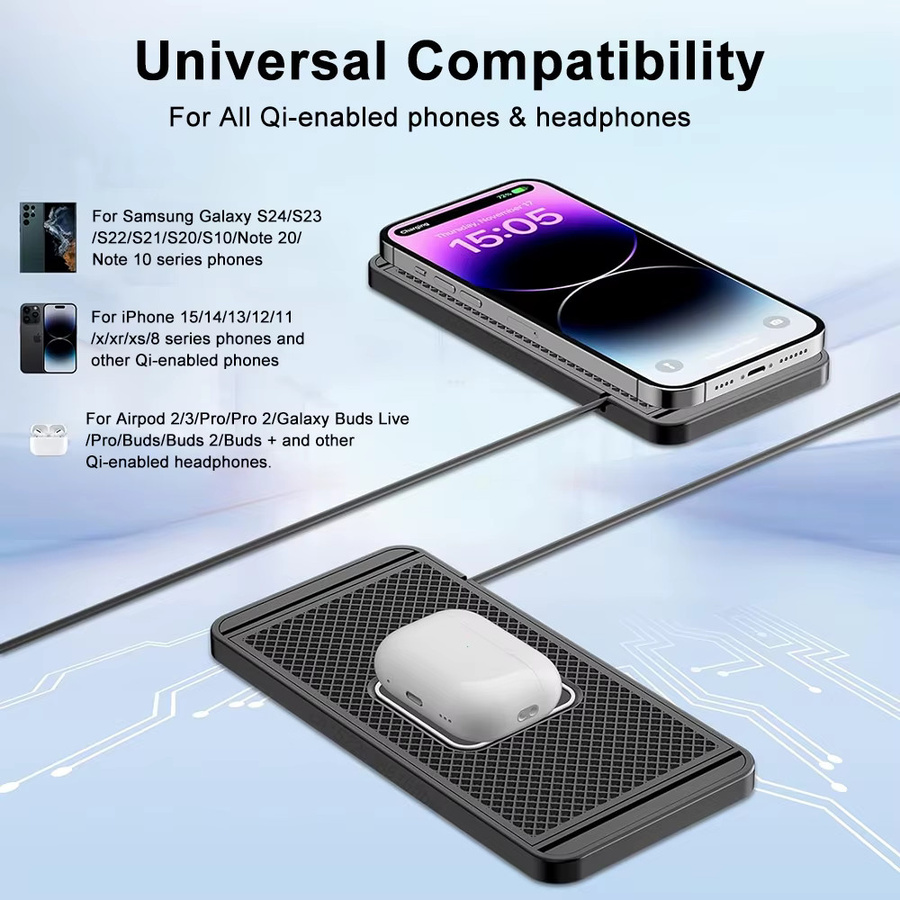 raugee Kabelloses Auto-Ladegerät mit rutschfester Induktionsladematte für iPhone 17 16 15 Samsung S25 S24 Xiaomi in Schwarz - Bild 3