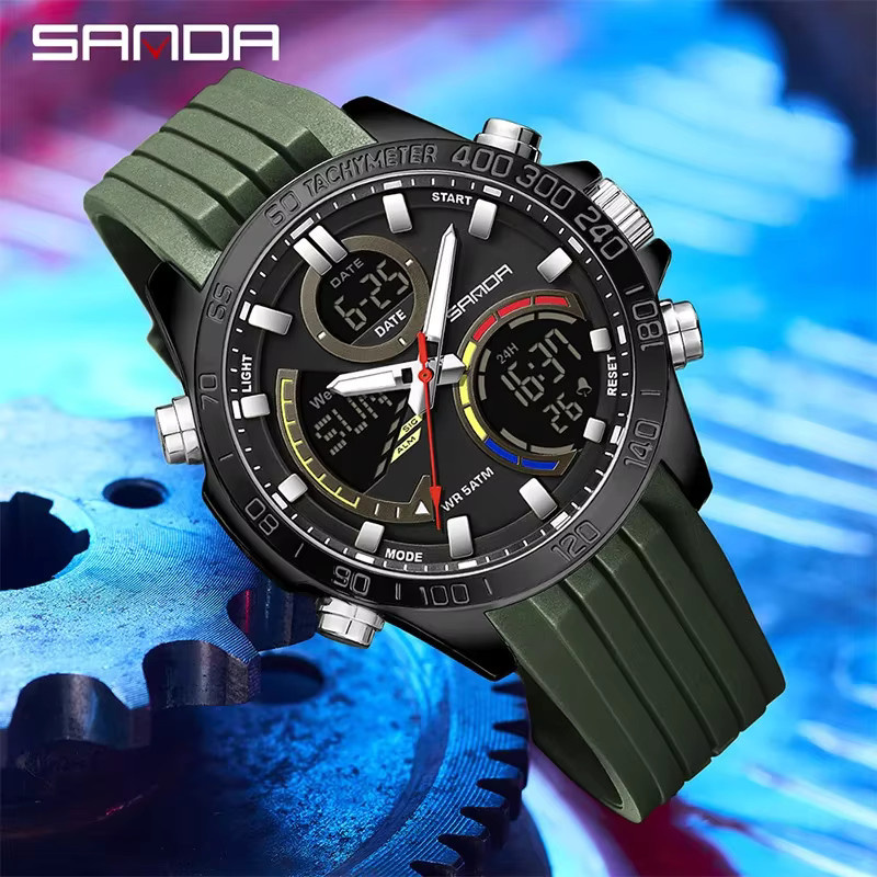 SANDA Armbanduhr, Analog-Digital, Quarz, Kunststoff, Silikon, Schwarz, Herren - Bild 3