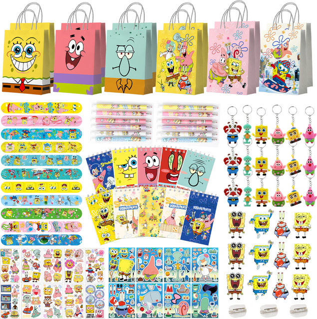 96-teiliges SpongeBob Schwammkopf Party-Geschenkset von Potdemiel in Multicolour für Geburtstagsfeiern mit Geschenktüten, Schlüsselanhängern, Aufklebern, Notizbüchern und Stiften - Bild 1