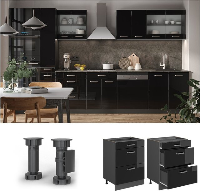 Vicco R-Line Küchenschrank Schubladenunterschrank in Schwarz Hochglanz und Anthrazit, Breite: 60 cm - Bild 3