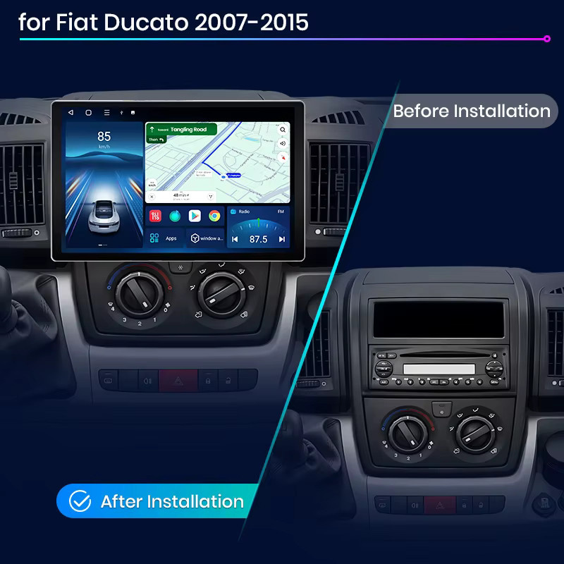 Junsun QLED Android Wireless CarPlay Autoradio mit Wi-Fi für Fiat Ducato, Peugeot Boxer 2 und Citroen Jumper 2 (2006–2015), 13,1 Zoll, Schwarz - Bild 2