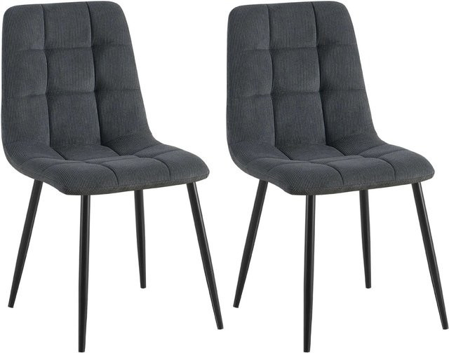 2er Set Esszimmerstühle DELUKE FIGAD in Schwarz mit Cord-Bezug und Steppmuster, B/T/H: 45 x 55 x 84 cm - Bild 1