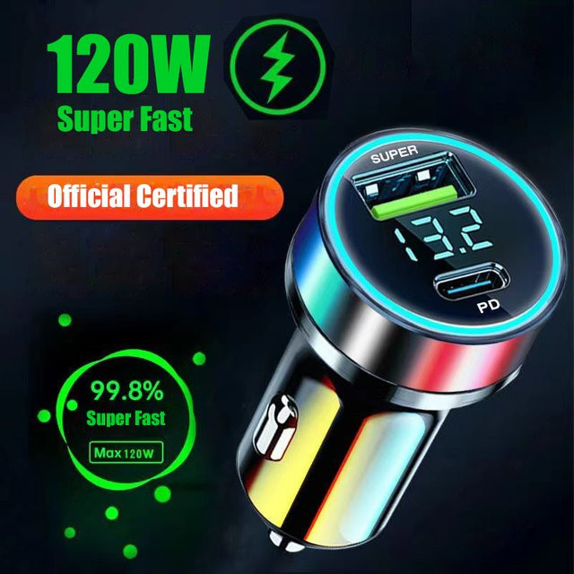UYUXIO USB-C Auto-Ladegerät mit 120W PD Schnellladefunktion für iPhone, iPad, Samsung Galaxy und Huawei Smartphones - Bild 1