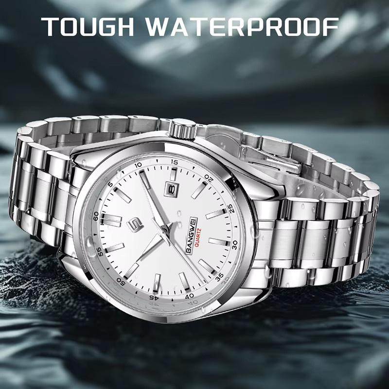BANGWEI Armbanduhr Quarz, Edelstahl, Silber, Weiß, Herren - Bild 6
