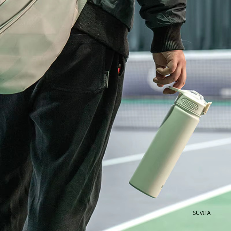 TYESO Thermos-Wasserflasche aus Edelstahl mit Strohhalm, Sportbecher für Heiß- und Kaltgetränke, Farbe: Weiß, Volumen: 600 ml oder 750 ml - Bild 3