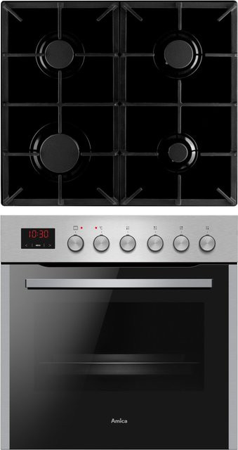 Amica Einbauherdset EHEG 934 112 E in Edelstahl mit Gas und Heißluft sowie Grill, B/H/T: 59,5 x 60 x 55 cm - Bild 1