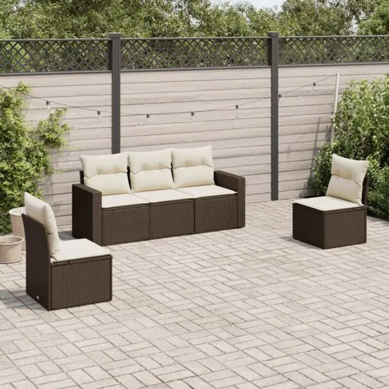 5-tlg. Garten-Sofagarnitur mit Kissen aus Polyrattan in Braun von Vidaxl - Bild 1