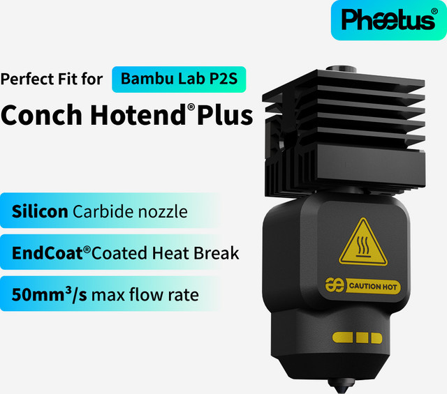 Phaetus Conch Hotend M4/Plus Kit mit Siliziumkarbid-Düse passend für Bambu Lab P2S H2S X2D A1 A1mini in Schwarz - Bild 1