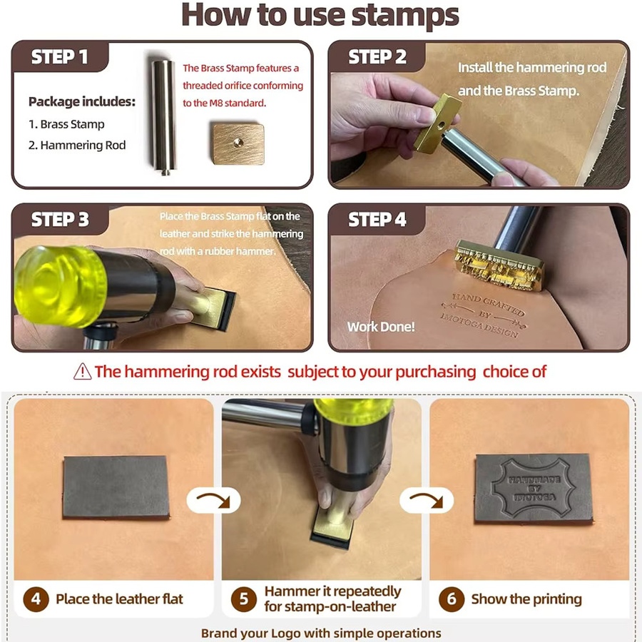 Personalisierter Lederstempel von QWELL mit Messingform in Gold für Text, Logo oder Design zur Markenprägung und zum Basteln - Bild 4