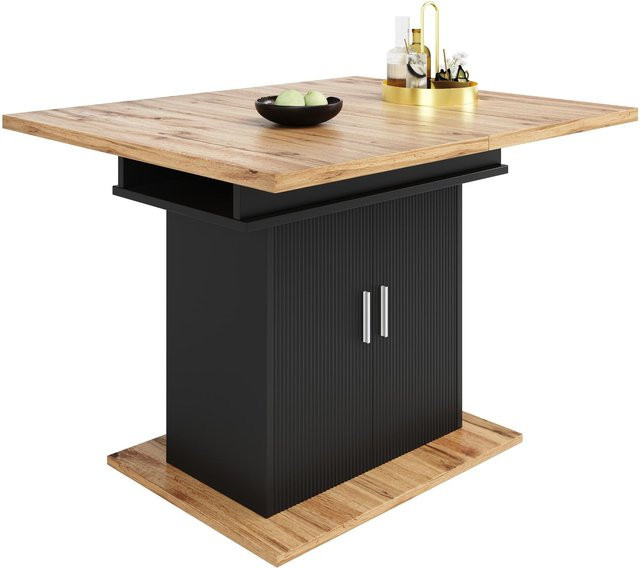 Ausziehbarer Esstisch in Schwarz und Braun mit 3 Ablageebenen, B/T/H: 110-140 x 70 x 76 cm - Bild 1