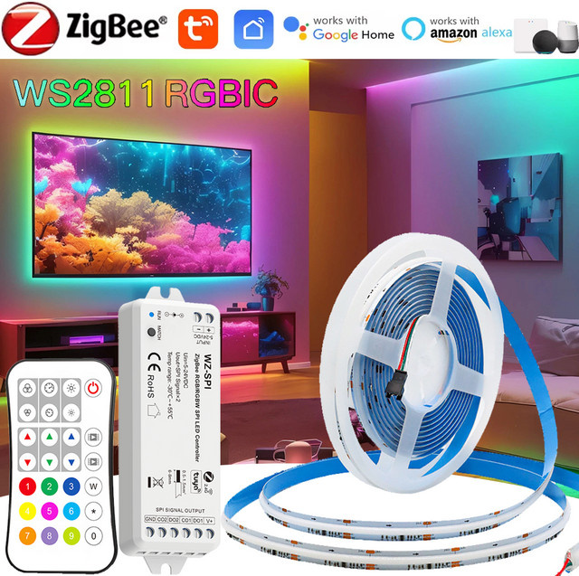 YSRSAI Zigbee RGBIC COB LED Streifen 24V mit WS2811 adressierbaren LEDs und RF Fernbedienung, kompatibel mit Google Assistant und Amazon Alexa, Multicolor - Bild 1