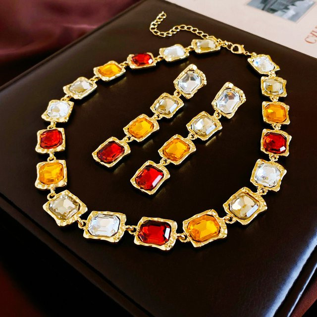 Kaitin Jewelry Schmuck-Set, Halskette, Ohrringe, Kristall, Gold, Damen - Bild 1