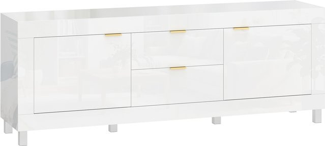 HOMCOM TV-Lowboard Hochglanz Weiß für Fernseher bis zu 75 Zoll mit 2 Soft-Close-Türen, 2 Schubladen und Kabelmanagement, B/T/H: 180 x 40 x 66 cm - Bild 1