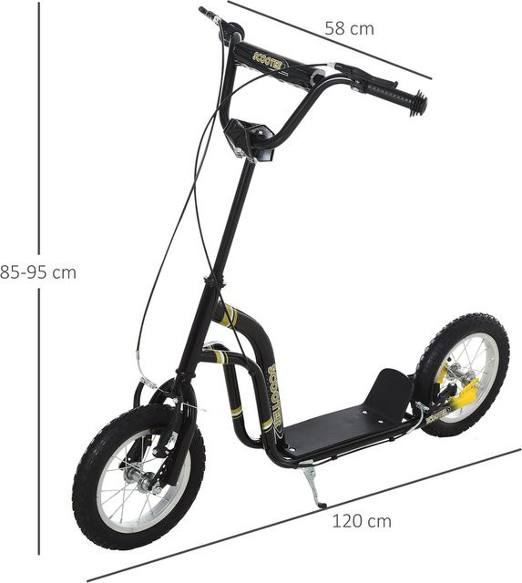 HOMCOM Kinderroller mit Luftreifen 12 Zoll Schwarz ab 5+ Jahre alt - Bild 1