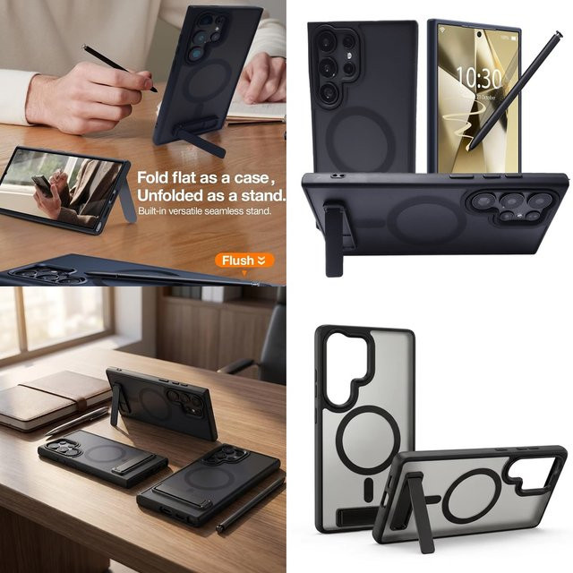 Mattierte Magnetständer-Schutzhülle für Samsung Galaxy S24 Ultra, S25, S26, S23, S22 in Schwarz - Bild 1