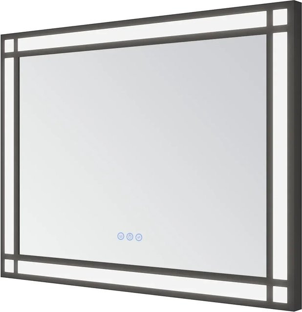 Aquabatos LED Badspiegel mit schwarzem Aluminiumrahmen, dimmbarer Wandspiegel mit Touch-Schalter, Breite: 80 cm, Höhe: 60 cm - Bild 1