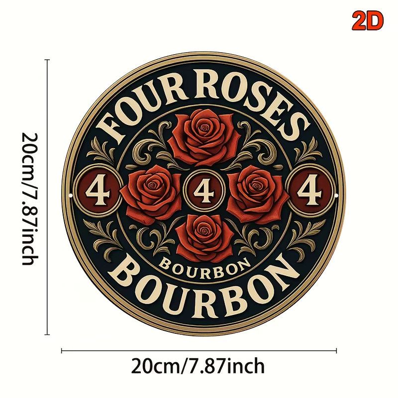 Dekoratives Aluminiumschild Potdemiel mit Rosen und Bourbon Whiskey im Vintage-Design, rund, Durchmesser: 20,32 cm - Bild 3