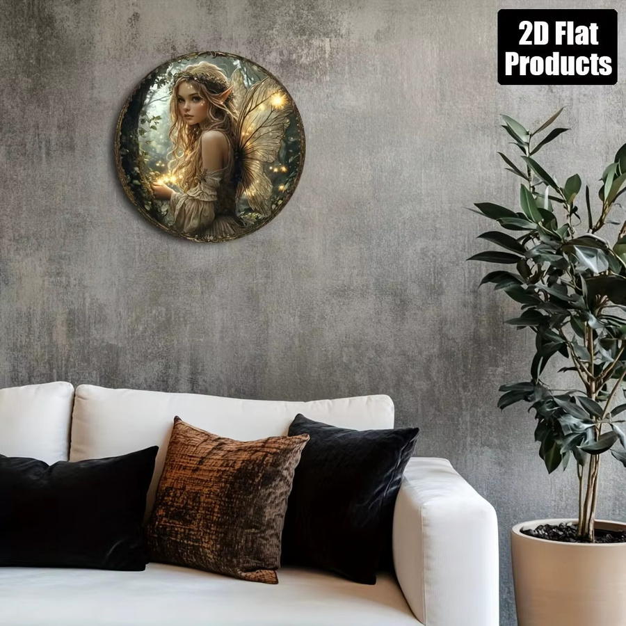 Potdemiel Dekoratives Rundschild Elfenmädchen-Thema aus Aluminium und Metall für die Wanddekoration - Bild 4