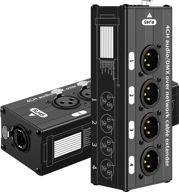 TITAK All-in-One 4-Kanal Audio- und DMX-Extender XLR zu RJ45 über Cat5e/Cat6 in Schwarz - Bild 1