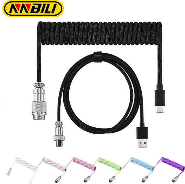 NNBILI Mechanisches Tastatur Spiralkabel mit Aviator-Anschluss und USB-C Typ C in Lila - Bild 1