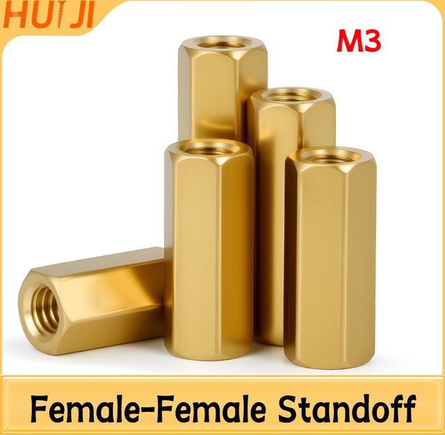 HUI JI M3 Hex Messing Standoff Buchse auf Buchse Gold PCB Abstandshalter für Motherboard und Leiterplatten - Bild 1