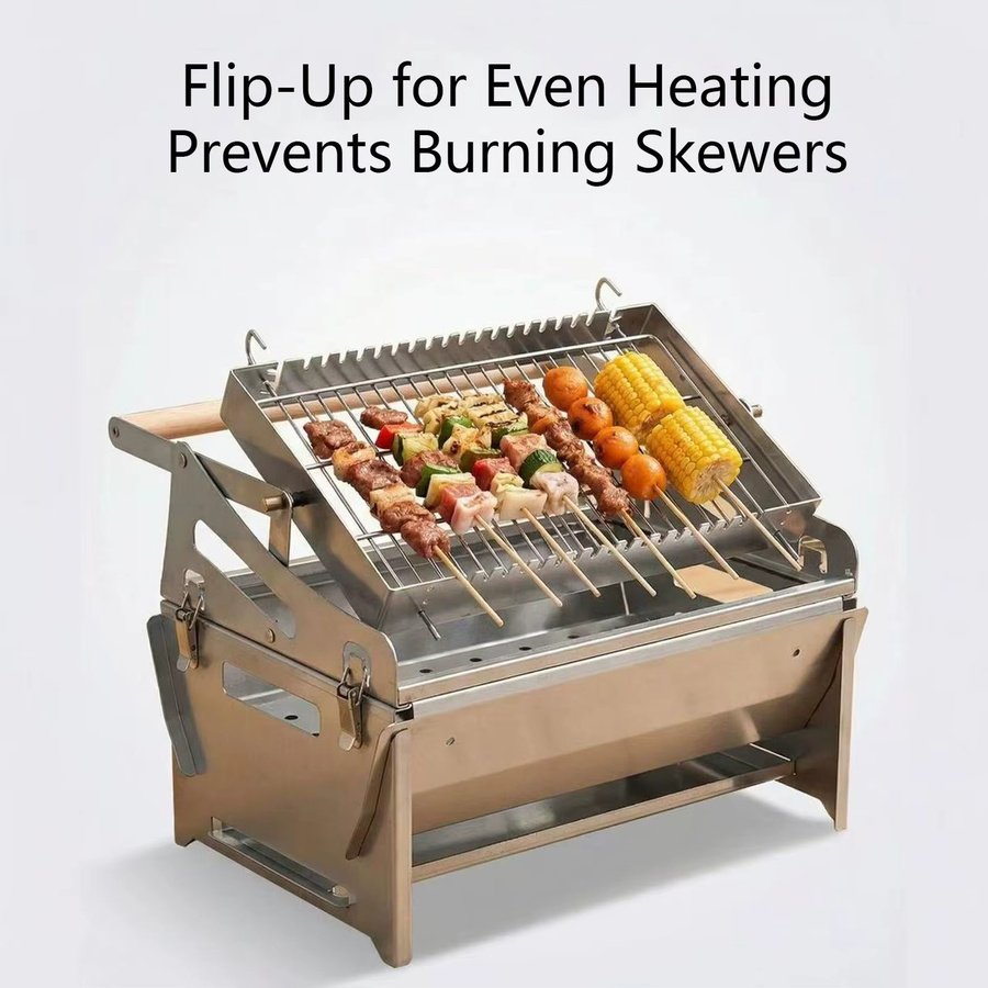 Tragbarer Holzkohle-Tischgrill aus Edelstahl in Silber mit 360-Grad-Drehung, B/T/H: 40,0 x 39,0 x 28,0 cm - Bild 4