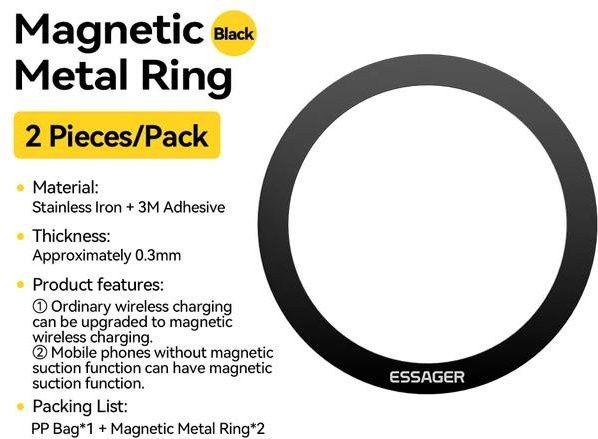 Essager 2 Stück magnetische Metallringe für MagSafe und kabelloses Laden, Schwarz - Bild 3