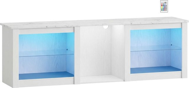 HOMCOM TV-Möbel mit LED RGB, weiße TV-Bank aus Holz mit verstellbaren Glasablagen und 5 Fächern für dein Wohnzimmer oder Schlafzimmer, B/T/H: 160 x 35 x 52 cm - Bild 1
