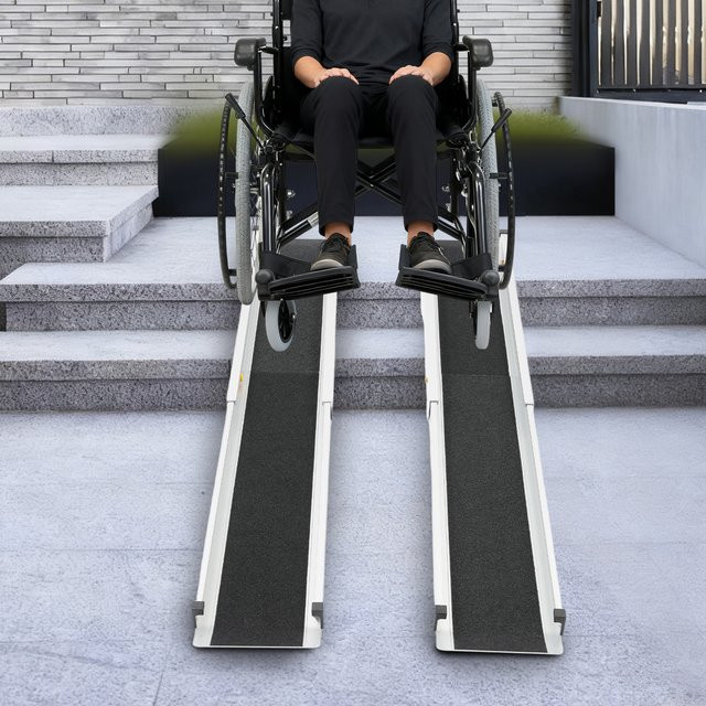 Bymaocar Teleskoprampen Set 2 Stück in Schwarz und Silber für Rollstuhl, Fahrrad und Elektroroller - Bild 1