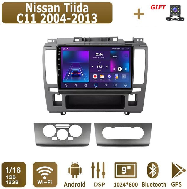 icreative Android Carplay Autoradio für Nissan Tiida C11 2004-2013 mit GPS Navigation, Bluetooth und WIFI, Farbe: Grau - Bild 1
