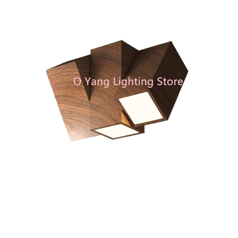 Rechteckige Holz-Deckenleuchte von JIANKEXING im Wabi-Sabi-Stil, Retro-Design in Braun mit warmweißem Licht für Flur und Eingangsbereich - Bild 2