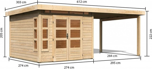 Gartenhaus Holz KASTORF 6 Naturbelassen mit 320 m2 Anbaudach B/T: 274 x 274 m - Bild 1