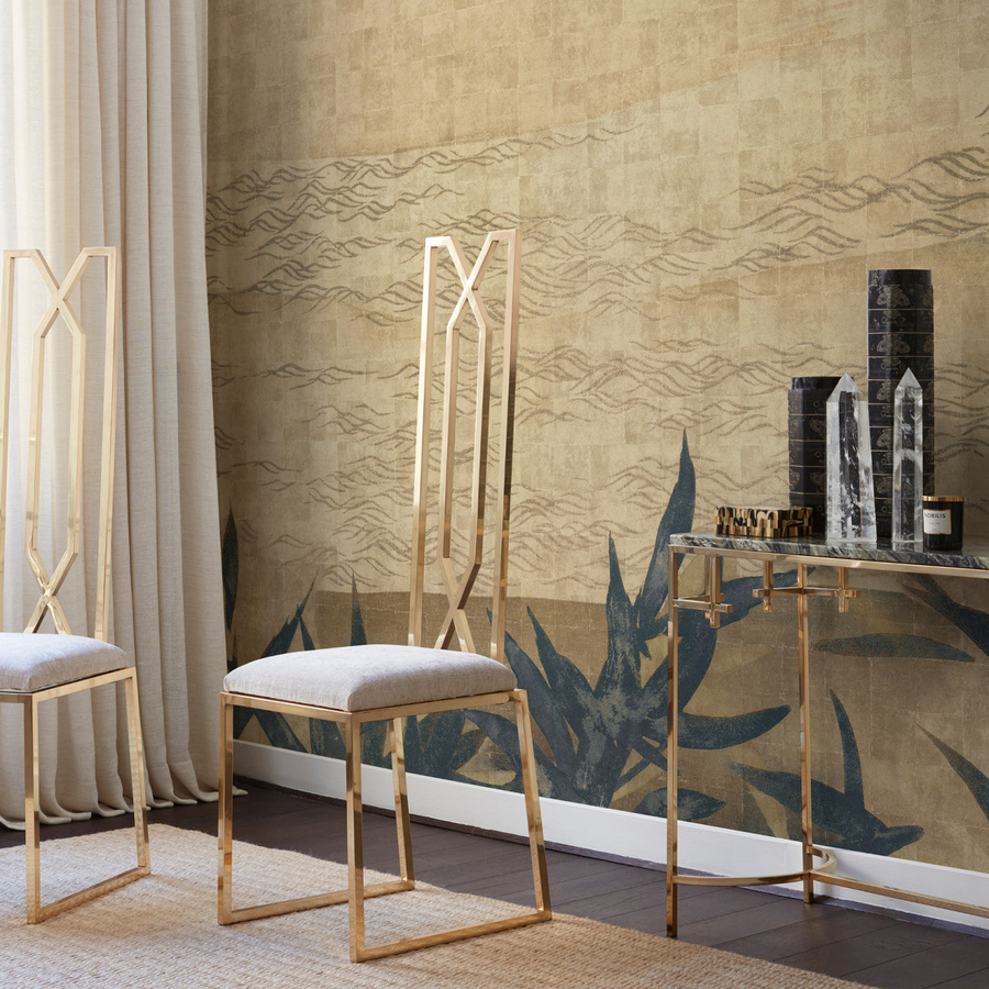 Nobilis Mural Akita Wandgestaltung in Beige und Grün mit floralem Textildesign PAN110 - Bild 1