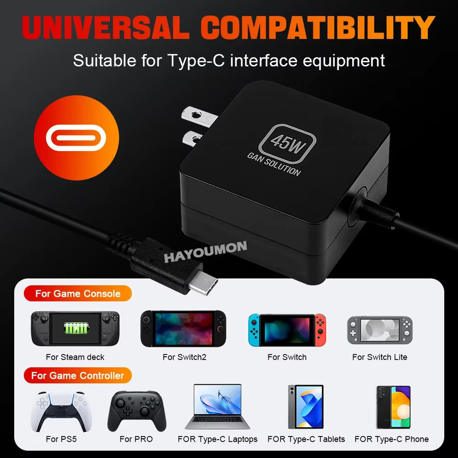 Pogopirate 45 W Schnellladegerät USB-C Netzteil mit PD-Protokoll für Steam Deck und Nintendo Switch, Schwarz - Bild 5