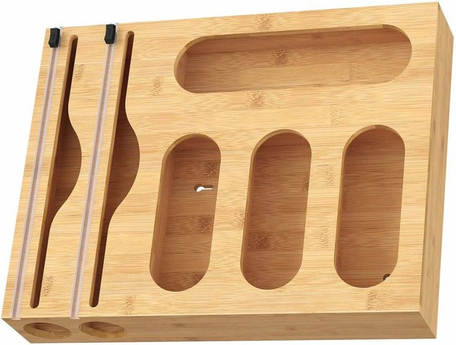 Relaxdays Folienspender aus Bambus in Natur Braun, 6 in 1, B: 43,5 cm, T: 33,5 cm, H: 7,5 cm - Bild 1