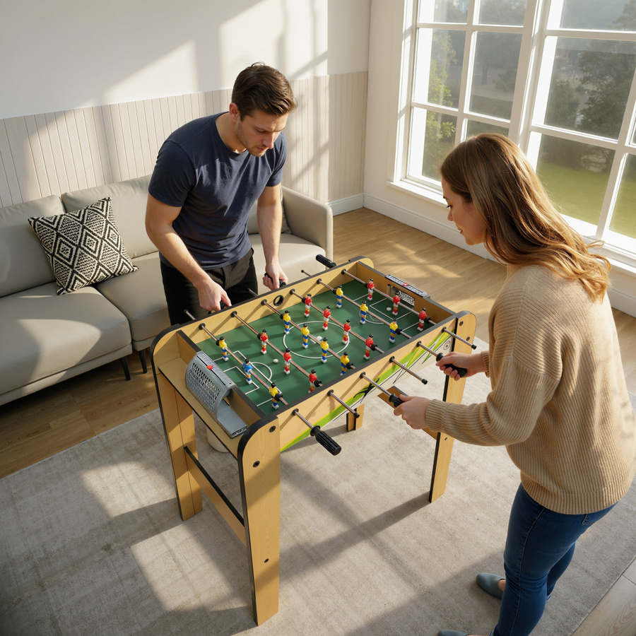 SPORTNOW Tischkicker aus Holz, Kickertisch, mit 2 Zählern, 6 Griffen, 18 Spielern, 6 Stangen, 2 Bällen, Natur - Bild 2