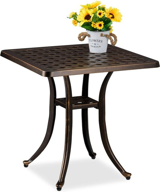 Relaxdays Gartentisch aus Aluminiumguss in Schwarz und Bronze Antik, wetterfest und rostfrei, B/T/H: 53 x 54 x 54 cm - Bild 1