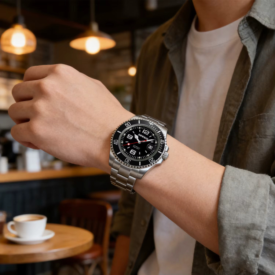 Deesio Armbanduhr Herren, Automatik, Edelstahl, Keramiklünette, Silber - Bild 5