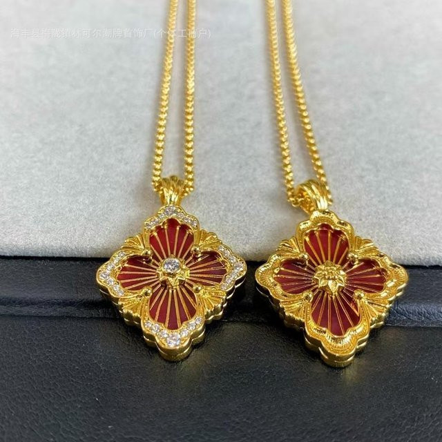 Wucifang Jewelry Halskette 750 Gold, Kleeblatt, Emaille, Damen - Bild 1
